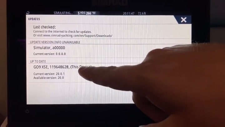 Το Simrad go7 xse αποτυγχάνει να εγκαταστήσει ενημερώσεις